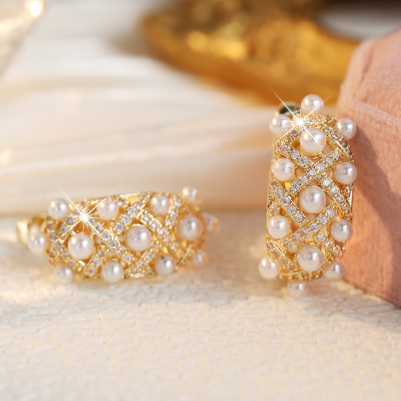 Light Luxury Grid Synthetic Zirconia Inlaid Earrings for Women